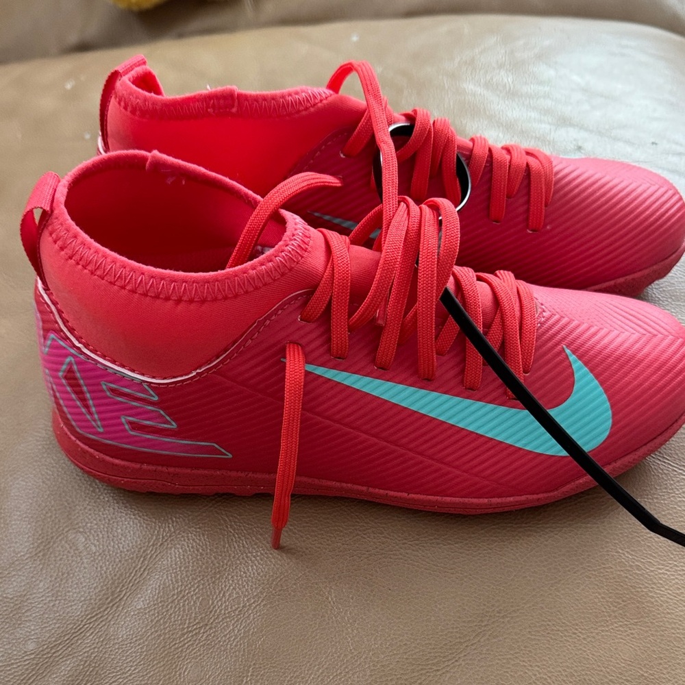 Nike Kids Red Sneakers with Teal Swoosh